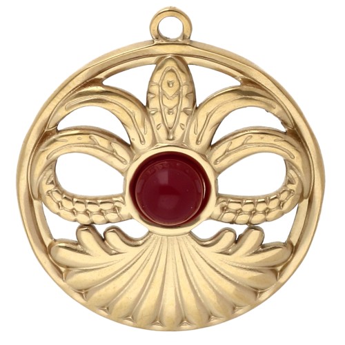 Pendente rotondo da 26 mm con corniola cabochon - Acciaio inossidabile 304 Dorato x 1