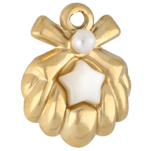 Ciondolo a conchiglia 17x14 mm con stella in madreperla - Acciaio inossidabile 304 Dorato - Bianco x1