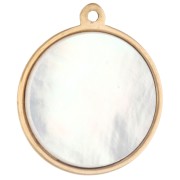 Ciondolo rotondo da 14 mm con madreperla e ossidi di zirconio - Acciaio inossidabile 304 Dorato x1