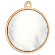 Ciondolo rotondo da 14 mm con madreperla e ossidi di zirconio - Acciaio inossidabile 304 Dorato x1