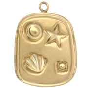 Pendente rettangolare 23,5x17,5 mm - Motivi marini - Acciaio inossidabile 304 Dorato - Bianco x1