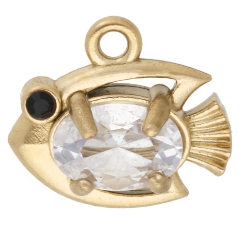 Ciondolo a forma di pesce 9x10 mm con strass - Acciaio inossidabile 304 Dorato - Cristallo x1
