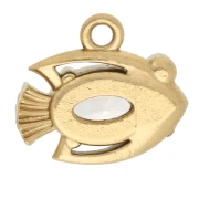 Ciondolo a forma di pesce 9x10 mm con strass - Acciaio inossidabile 304 Dorato - Cristallo x1