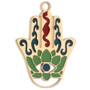 Pendente a forma di mano di Hamsa 20x14,5 mm Resina epossidica - Acciaio inossidabile 304 Dorato - Verde x 1|raw }}