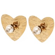 Orecchini a forma di cuore 17x18 mm con cabochon e strass - Acciaio inossidabile 304 dorato - Bianco x2