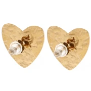 Orecchini a forma di cuore 17x18 mm con cabochon e strass - Acciaio inossidabile 304 dorato - Bianco x2