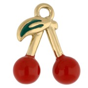 Ciondolo 16,5x14 mm con resina epossidica - Acciaio inossidabile 304 Dorato - Rosso x1