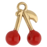 Ciondolo 16,5x14 mm con resina epossidica - Acciaio inossidabile 304 Dorato - Rosso x1