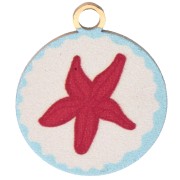 Ciondolo rotondo da 14,5 mm con stampa UV - Stella marina - Acciaio inossidabile 304 Dorato - Rosso