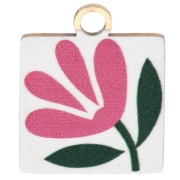 Ciondolo quadrato 14x12 mm stampato UV - Fiore - Acciaio inossidabile 304 Dorato - Bianco - Rosa