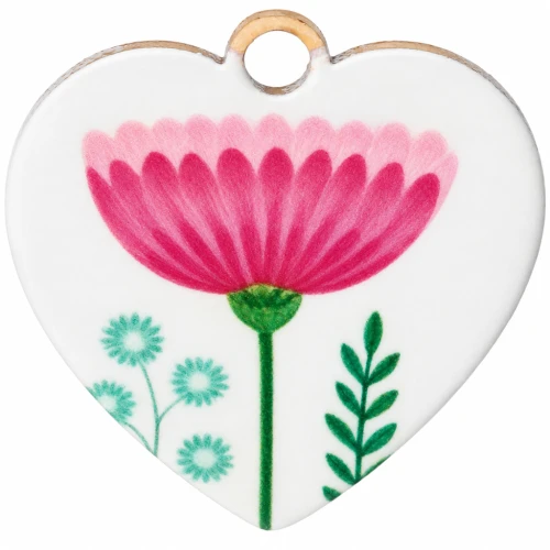 Ciondolo a forma di cuore 15,5 mm stampato UV - Fiore - Acciaio inossidabile 304 Dorato - Bianco - Rosa