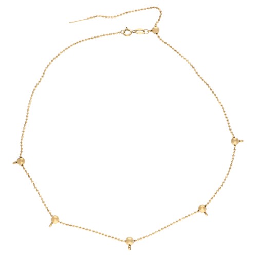 Collana a maglia a palline da 1,5 mm con 5 perline di fermatura da 5 mm in acciaio inossidabile 304 Dorato, lunghezza 47 cm