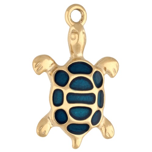 21x13,5 mm Pendente a forma di tartaruga con resina epossidica - Acciaio inossidabile Dorato 304 - Blu