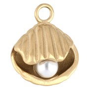 Ciondolo a conchiglia 17,5x15 mm con perla di Perla - Acciaio inossidabile 304 Dorato - Bianco|raw }}
