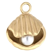 Ciondolo a conchiglia 17,5x15 mm con perla di Perla - Acciaio inossidabile 304 Dorato - Bianco