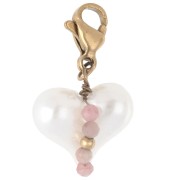 Ciondolo a forma di cuore in ABS con perle e chiusura - Acciaio inossidabile 304 Dorato - Bianco x1
