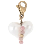 Ciondolo a forma di cuore in ABS con perle e chiusura - Acciaio inossidabile 304 Dorato - Bianco x1