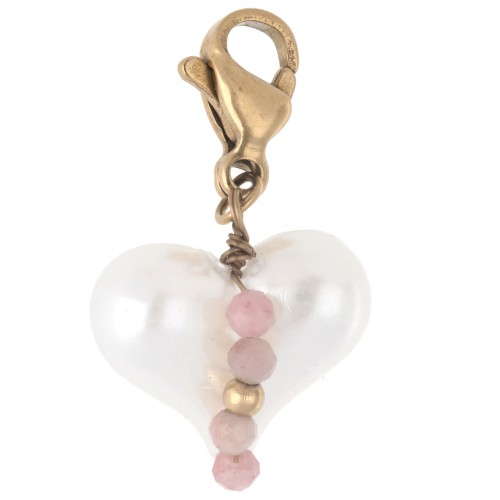 Ciondolo a forma di cuore in ABS con perle e chiusura - Acciaio inossidabile 304 Dorato - Bianco x1