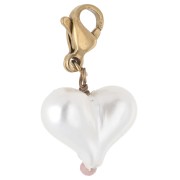 Ciondolo a forma di cuore in ABS con perle e chiusura - Acciaio inossidabile 304 Dorato - Bianco x1