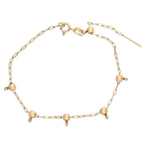 Bracciale a maglia Forzatina da 1,6 mm con 5 perle di fermatura da 4 mm, acciaio inossidabile 304 Dorato, lunghezza 20 cm