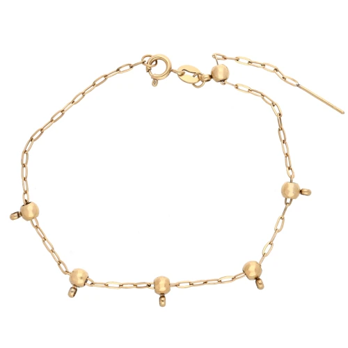 Bracciale a maglia Forzatina da 1,6 mm con 5 perle di fermatura da 4 mm, acciaio inossidabile 304 Dorato, lunghezza 20 cm
