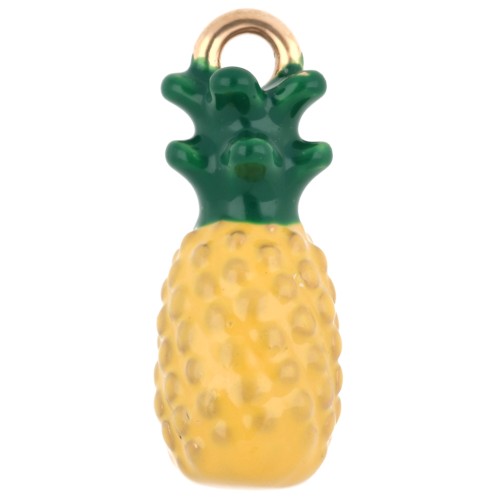 Ciondolo ananas 18,7x7,3 mm con resina epossidica - Acciaio inossidabile 304 Dorato - Giallo x1