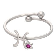 Anello regolabile con segno zodiacale Pesci e CZ - Acciaio inossidabile 304L - Rosa x1