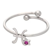 Anello regolabile con segno zodiacale Pesci e CZ - Acciaio inossidabile 304L - Rosa x1