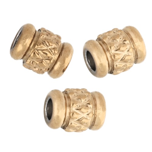 Perla tubolare testurizzata 4x3 mm - Acciaio inossidabile 303 Dorato x5