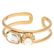 Anello regolabile con cabochon in vetro - Taglie da 53 a 60 - Acciaio inossidabile 304 Dorato - Crystal