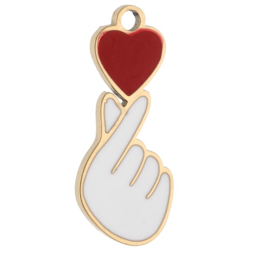 Ciondolo a forma di cuore 15,9x6,6 mm in resina - Acciaio inossidabile 304 Dorato - Bianco/Rosso x 1
