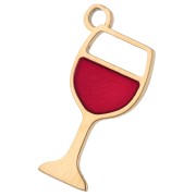 Ciondolo in vetro da vino 15,8x8 mm in resina epossidica - Acciaio inox 304 Dorato - Rosso x1