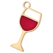 Ciondolo in vetro da vino 15,8x8 mm in resina epossidica - Acciaio inox 304 Dorato - Rosso x1