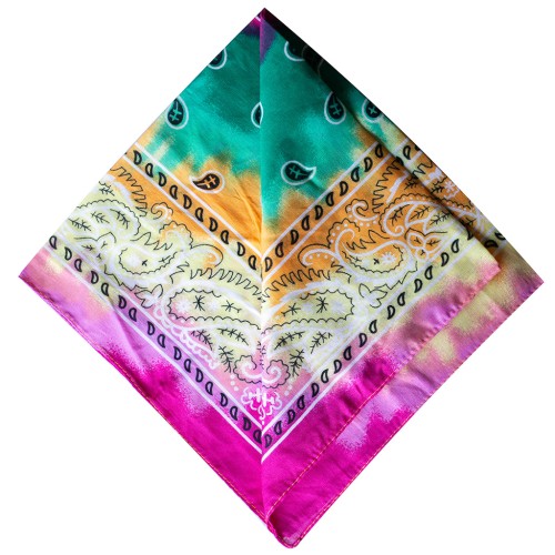 Bandana 100% cotone - Cashmere - Tie & Dye - Verde - Arancione - Rosa x1