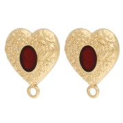 Orecchini perno a forma di cuore 19,5x17 mm con resina epossidica - Dorati con oro fino - Rossi x2