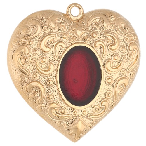 Pendente a forma di cuore da 31 mm con resina epossidica - Dorato con oro fino - Rosso x1