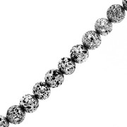 Perline tonde zincate di pietra lavica da 9 mm - Argento invecchiato x38 cm
