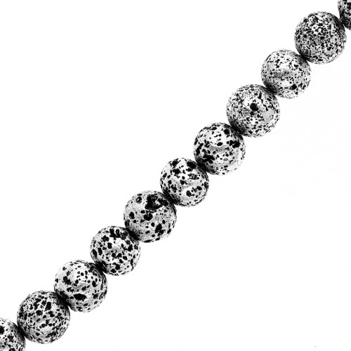 Perline tonde zincate di pietra lavica da 9 mm - Argento invecchiato x38 cm
