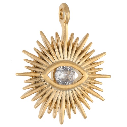 Ciondolo a forma di occhio di sole in ossido di zirconio 14,7x12 mm dorato in oro fino - Cristallo x1