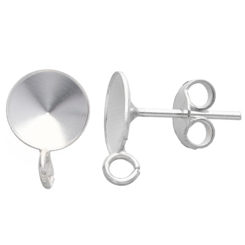 Orecchini perno con cabochon Rivoli 1122 da 8 mm e anello aperto - Argento 925 x2