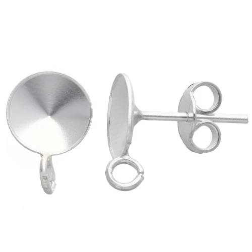 Orecchini perno con cabochon Rivoli 1122 da 8 mm e anello aperto - Argento 925 x2