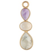 Pendente geometrico 29x8 mm - Dorato con oro fino - Ametista - Citrino - Prehnite