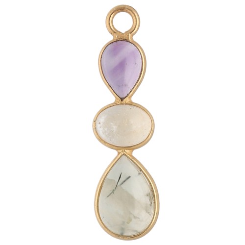 Pendente geometrico 29x8 mm - Dorato con oro fino - Ametista - Citrino - Prehnite
