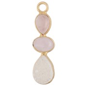 Pendente geometrico 29x8 mm dorato con oro fino - Morganite - Kunzite - Druzy bianco