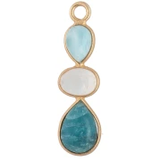 Pendente geometrico 29x8 mm dorato con oro fino - Larimar - Pietra di luna - Apatite