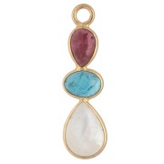 Pendente geometrico 29x8 mm dorato con oro fino - Tormalina - Apatite - Pietra di luna