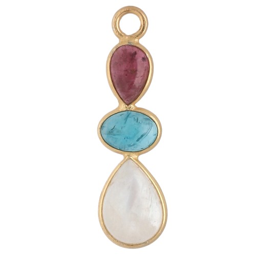 Pendente geometrico 29x8 mm dorato con oro fino - Tormalina - Apatite - Pietra di luna