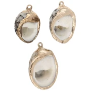 Pendente a forma di conchiglia screziata da 25-30 mm con finiture in oro - Brown Beige x1