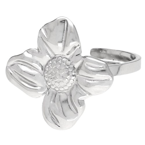 Anello a forma di fiore regolabile 18 mm - Taglie da 50 a 58 - Acciaio inossidabile 316 x1