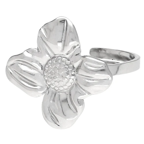 Anello a forma di fiore regolabile 18 mm - Taglie da 50 a 58 - Acciaio inossidabile 316 x1